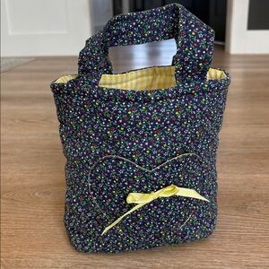 Calico Bear Sewing Co. Quilted Tote Bag Floral‎ Heart Bow Navy Gingham Lining